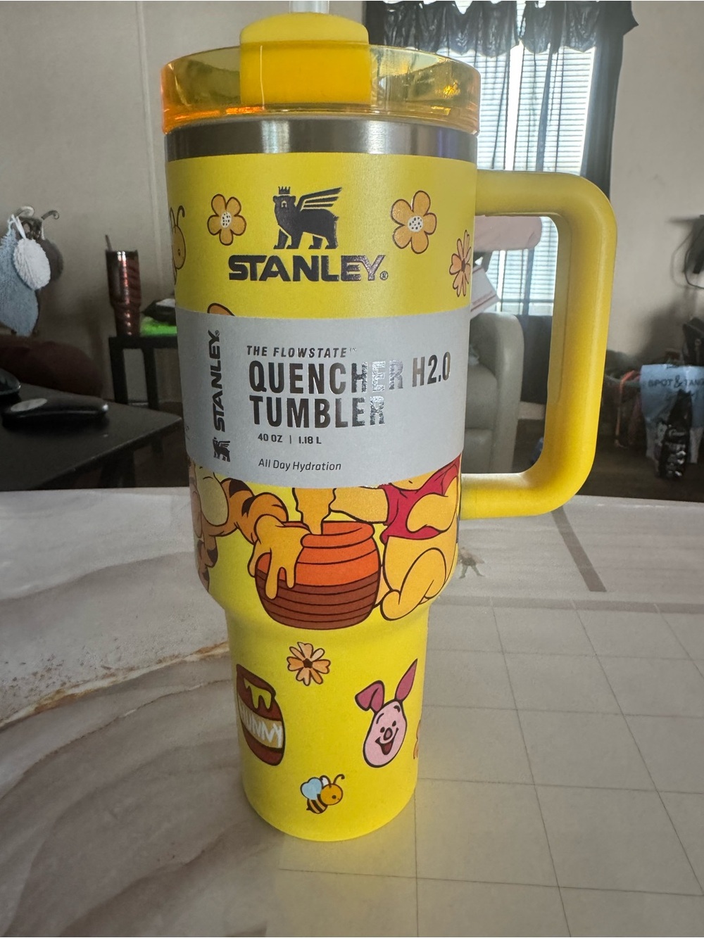 Stanley Yellow Quencher Tumbler with Playful Pooh Graphics